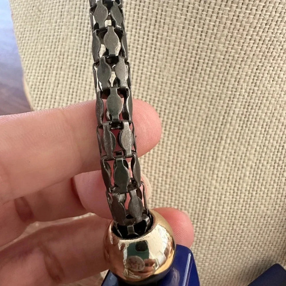 Sapphire, blue silver chunky square vintage retro necklace - Picture 3 of 5